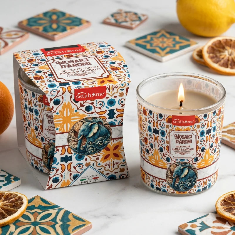 Bougie Parfumée à La Pomme Verte Collection “Mosaïque” – Seta Home (85g)